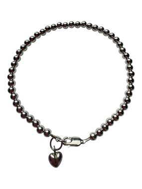 925 Sterling Silver Handmade Beaded Bracelet with Heart Charm NEW